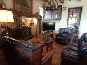 TV, fireplace, DVD player, foosball