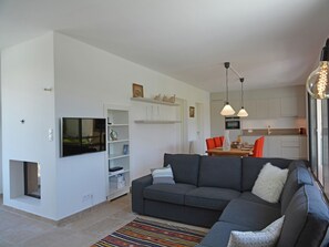TV, fireplace