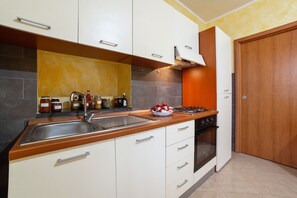 Fridge, oven, stovetop, coffee/tea maker