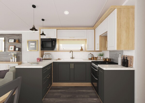 Réfrigérateur, four, plaque de cuisson, grille-pain