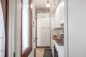 Fridge, microwave, stovetop, electric kettle