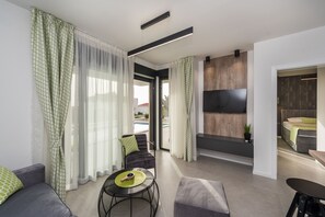Luxury Villa, 3 Bedrooms, Private Pool, Pool View | Living area | 55-inch flat-screen TV with satellite channels, TV - Luxury villas Joy (Novalja)