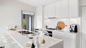 Fridge, microwave, oven, dishwasher