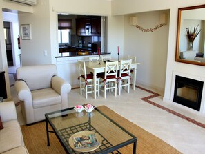 TV, fireplace