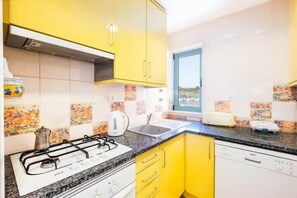 Fridge, microwave, oven, dishwasher