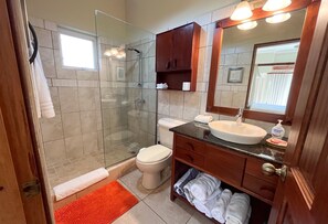 Shower, hair dryer, towels, soap - Poolside 2 Bedroom in Beachfront Complex, Cabarete (Cabarete)