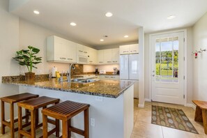 Fridge, microwave, dishwasher, coffee/tea maker