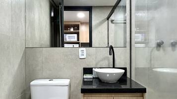 Design Studio | Bathroom | Shower, hair dryer, soap, shampoo