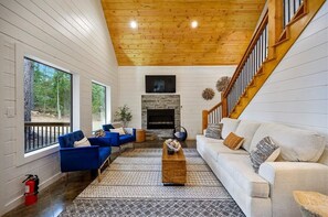 Smart TV, fireplace, video games, stereo