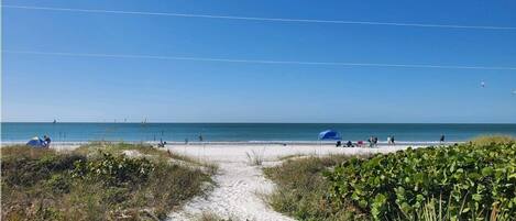 Plage, chaises longues, serviettes de plage