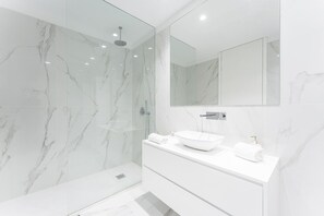 Douche, sèche-cheveux, serviettes fournies