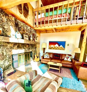 Fireplace, books