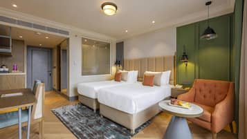 Minibar, desk, blackout curtains, iron/ironing board