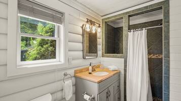 Shower, towels, toilet paper