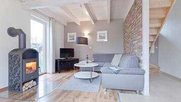 Televisión y chimenea