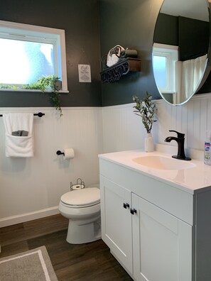 Hair dryer, towels, toilet paper