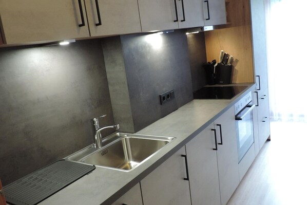 Fridge, oven, stovetop, dishwasher