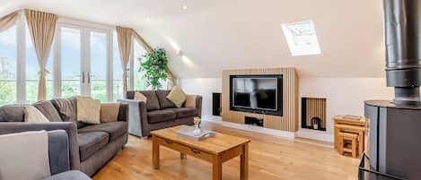 Televisión y chimenea