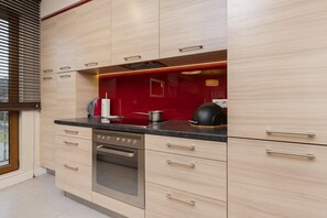 Fridge, oven, stovetop, electric kettle