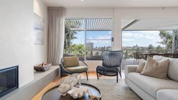 Télévision, cheminée, espaces bureaux