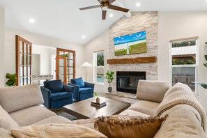 Smart TV, foosball, books, computer monitors