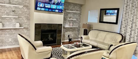 Smart TV, fireplace, ping pong, music library