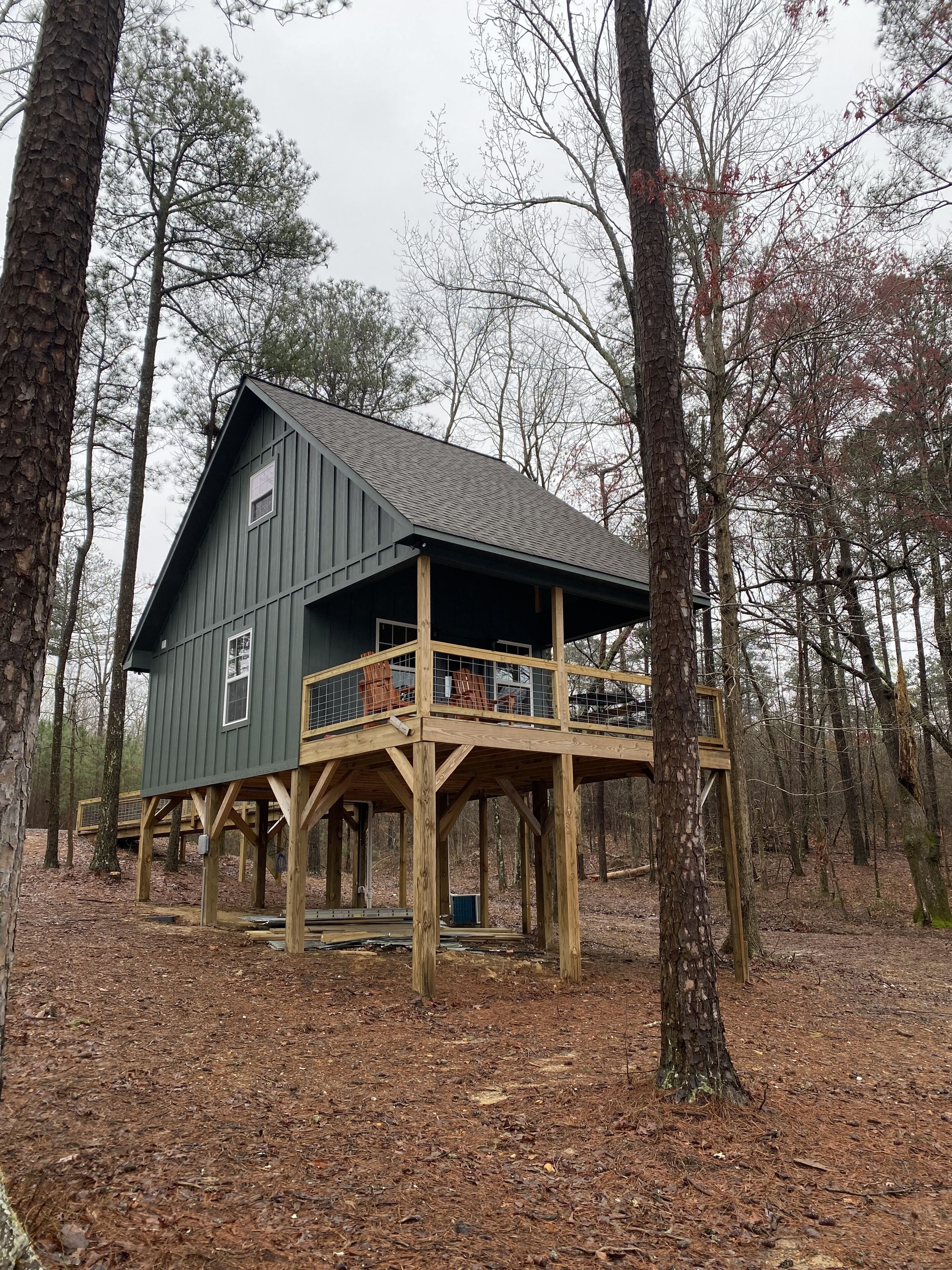 Treehouses located at Little River Canyon overlooking a private lake.