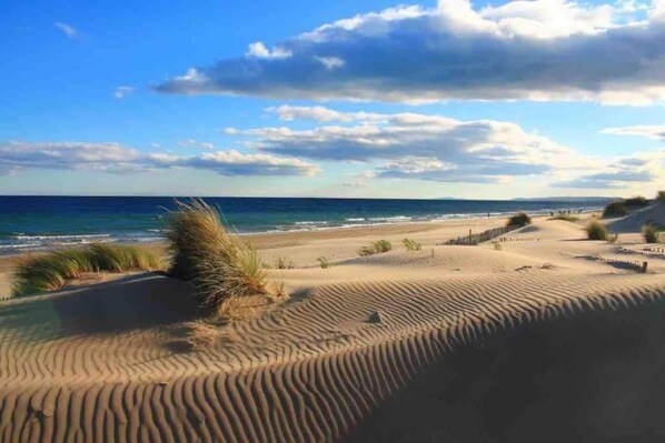 A beach with sand dunes and the ocean in the background. - Maisonette in Aigues-Mortes near Flamingos (AIGUES MORTES)