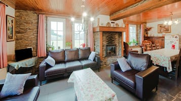 Télévision, cheminée, table de tennis de table