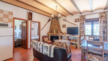 Een televisie en een open haard