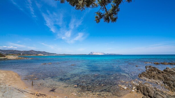 A beach with clear turquoise water, rocky shoreline, and distant mountains. - 1 bedroom nice apartment in San Teodoro (San Teodoro)