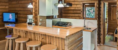 Kjøleskap, kokeplater og kaffetrakter/tekoker