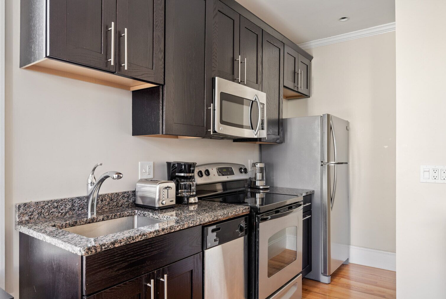 Fridge, microwave, oven, dishwasher