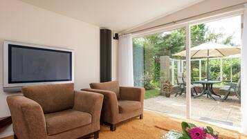 Een televisie, een open haard en een dvd-speler