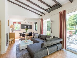 Flat-screen TV, fireplace