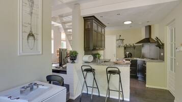 Fridge, microwave, dishwasher, coffee/tea maker