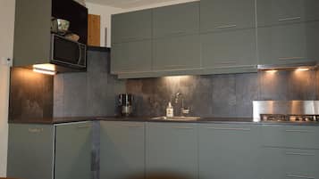 Kühlschrank, Mikrowelle, Herdplatte, Geschirrspüler