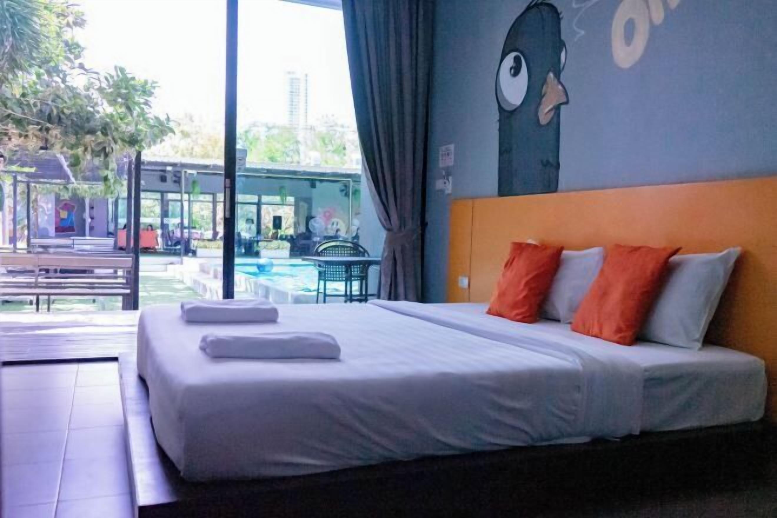 Individually decorated, desk, laptop workspace, blackout curtains