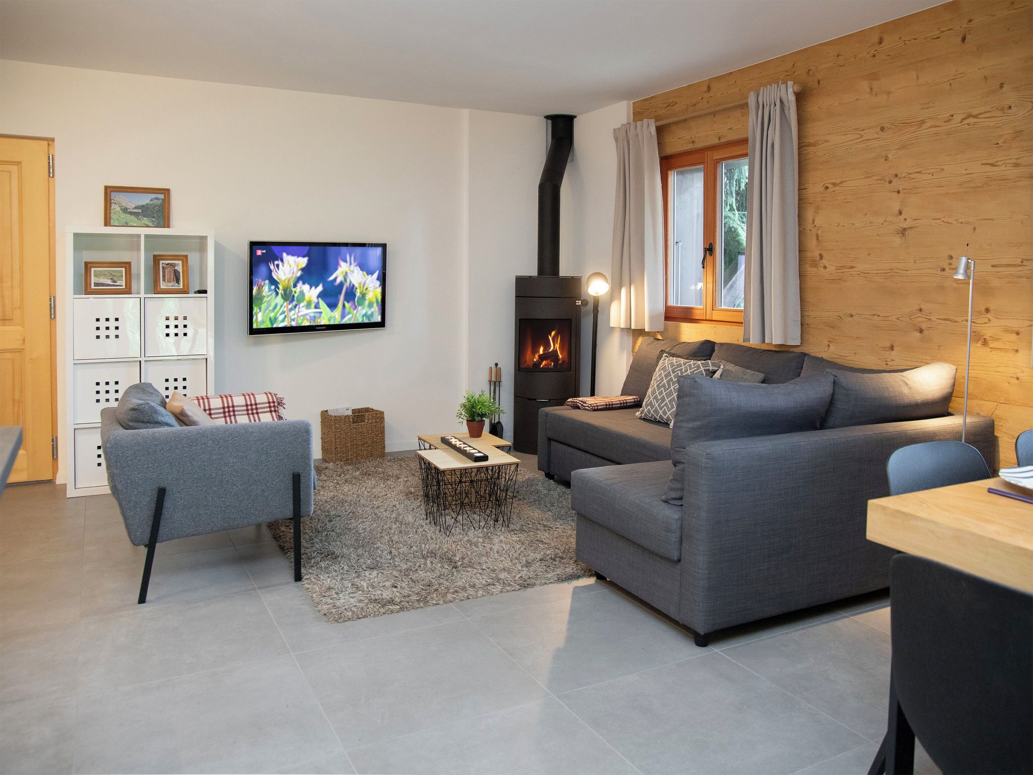 TV, fireplace
