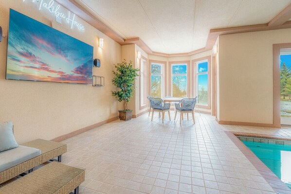 TV, fireplace, video games, table football