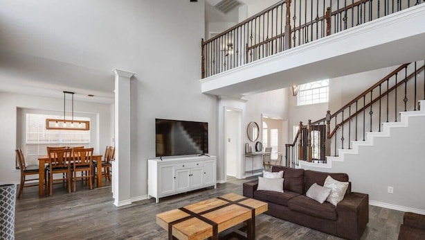 TV, fireplace, offices - Dream Vacay in Central Plano - Pool & Grill (Plano)