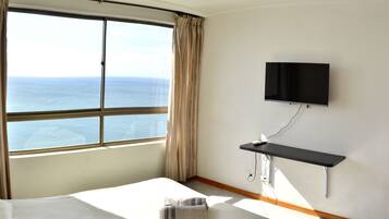 Desk, laptop workspace, free WiFi, bed sheets