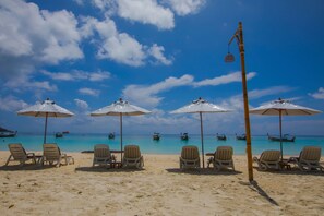 Utsikt mot strand/hav