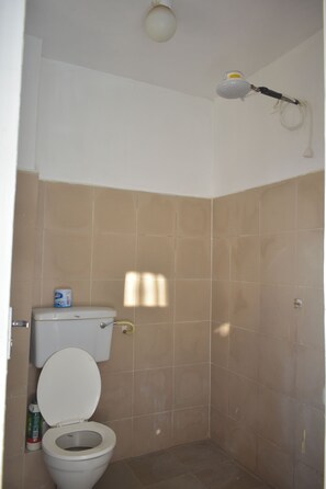 Ducha, secador de pelo, toallas, jabón