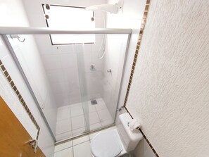 Shower, rainfall showerhead, bidet, soap