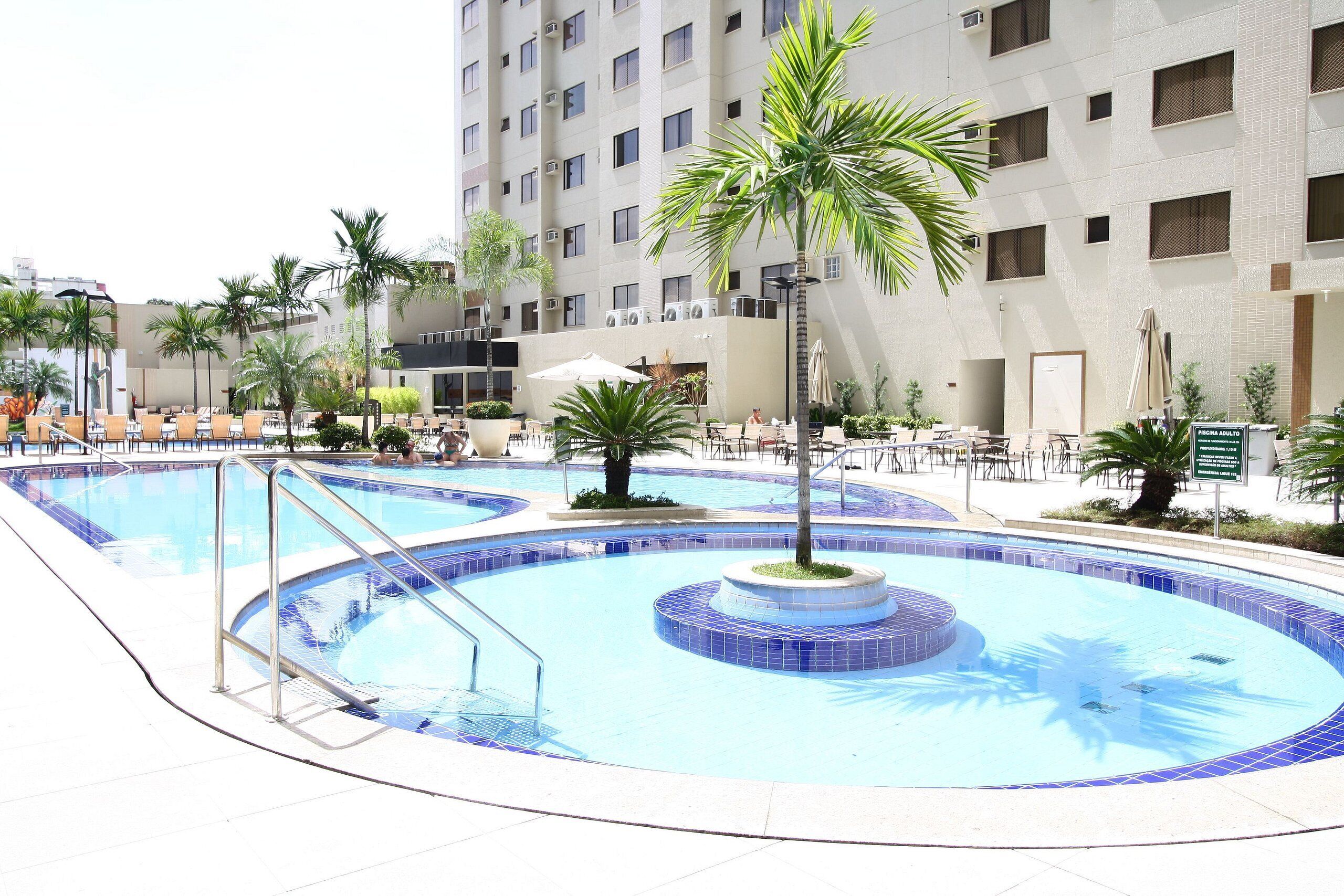 Outdoor pool, pool umbrellas, pool loungers