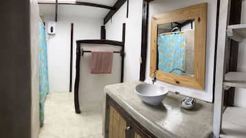 Regadera, jabón, papel de baño