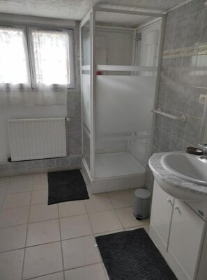 Shower, hair dryer, towels, soap - Cosy house with fireplace (Oysonville)
