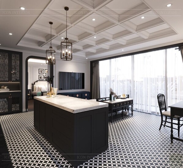 이그제큐티브 스위트 | 거실 공간 | 케이블 채널 시청이 가능한 43인치 스마트 TV, TV, 넷플릭스