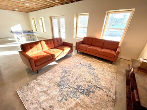 Smart TV, fireplace, video games, foosball
